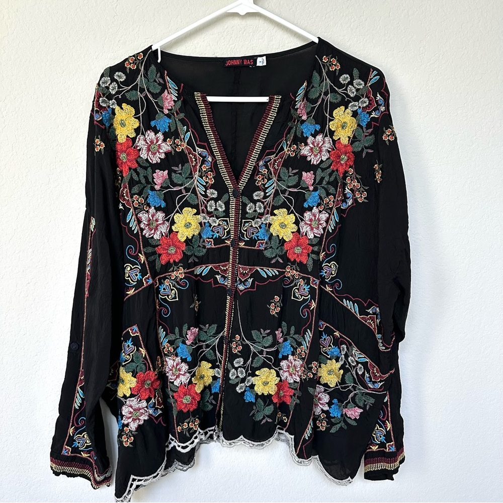 Johnny Was Oversized Multicolor Floral Embroidered Blouse S - Picture 1 of 11